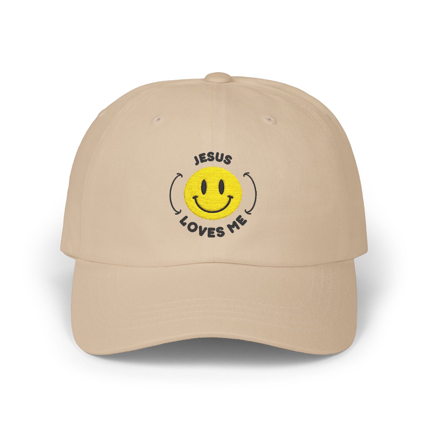 Adult - Embroidered Happy Face Jesus Loves Me Classic Cap