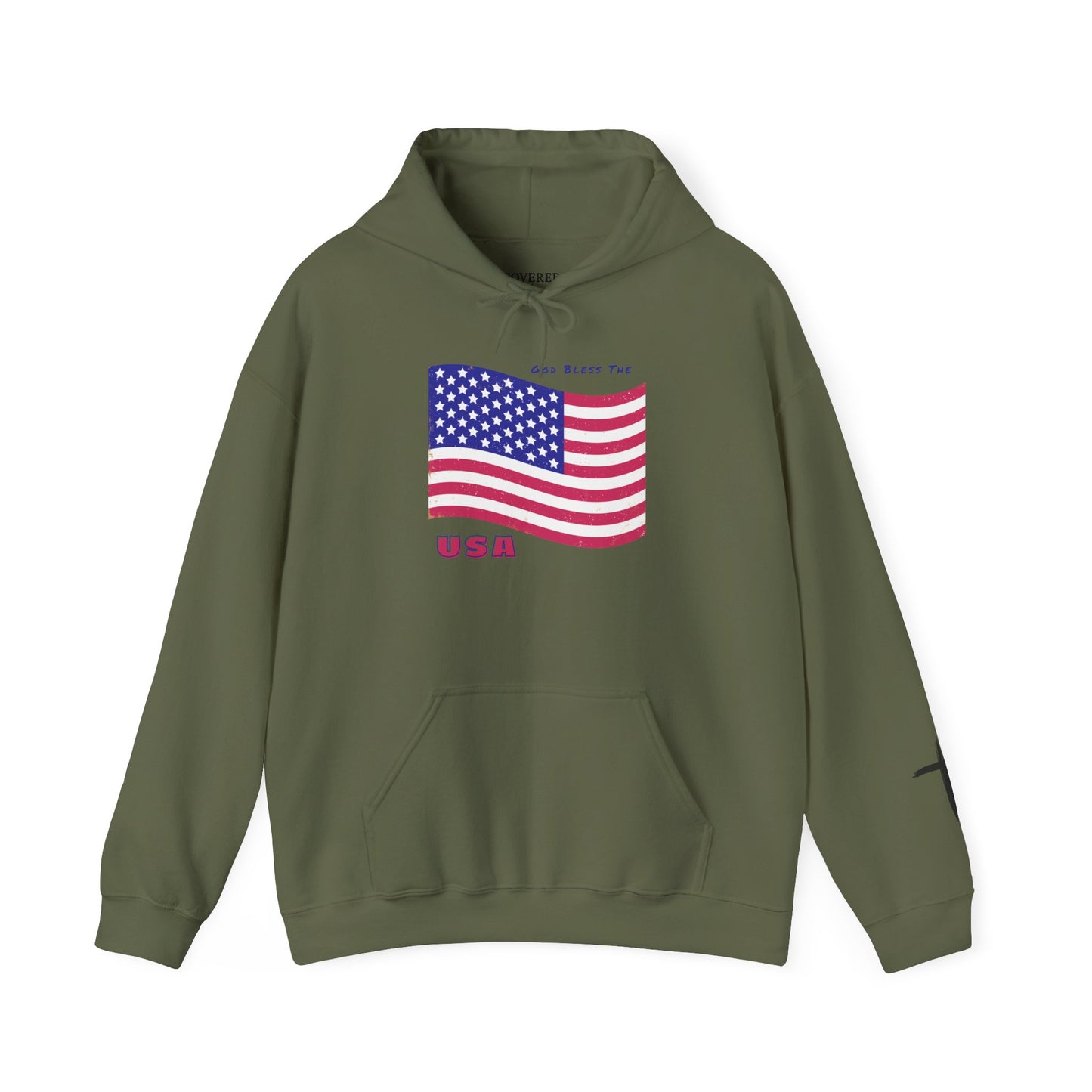 Adult Unisex Patriotic USA Flag Hoodie, God Bless the USA, Faith-Inspired Apparel