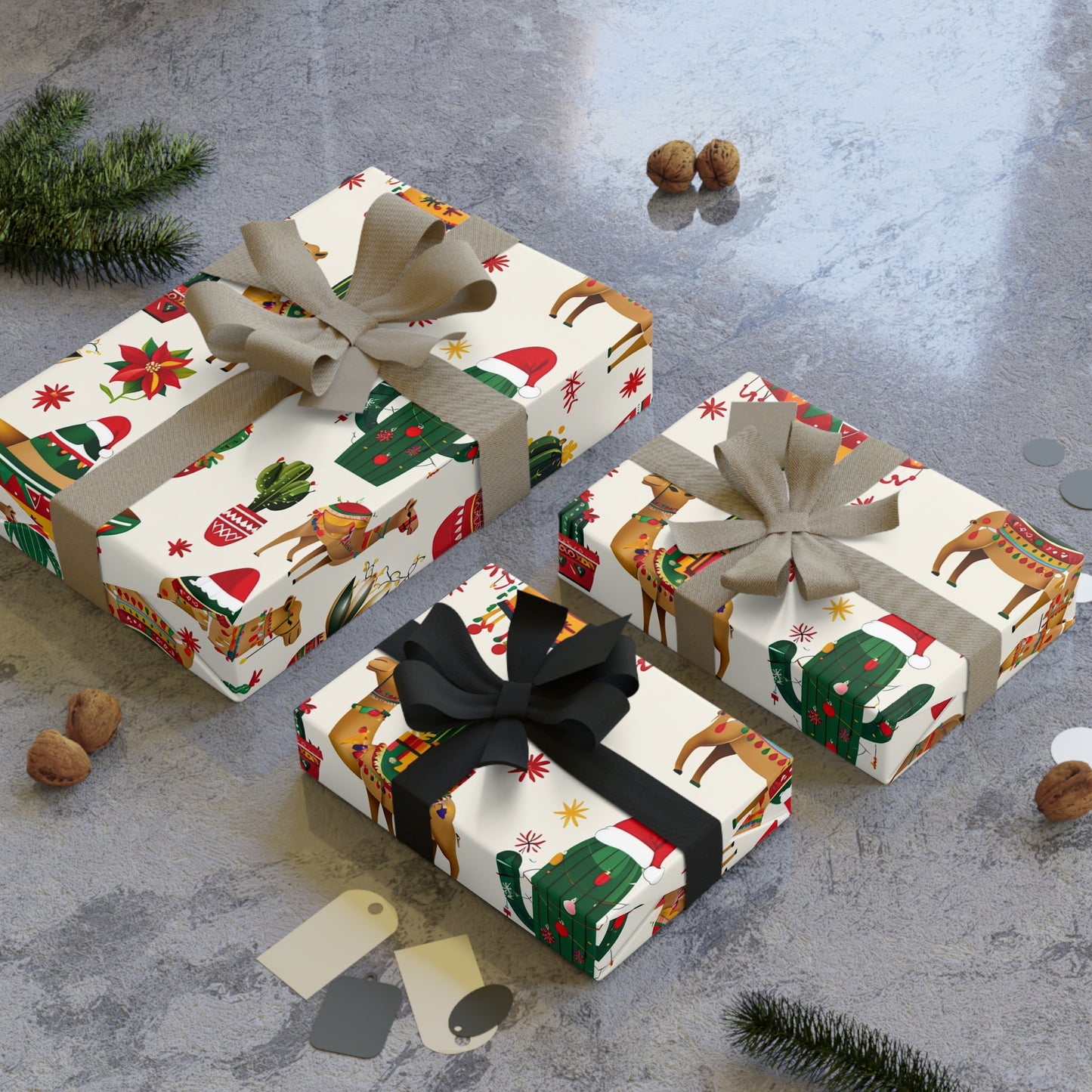 Christmas Gift Wrapping Paper Rolls, Camel Cactus Design, Wrapping Paper Roll, Holiday Gift Wrap, Festive Gift Wrap, Wrapping Paper Sheets,