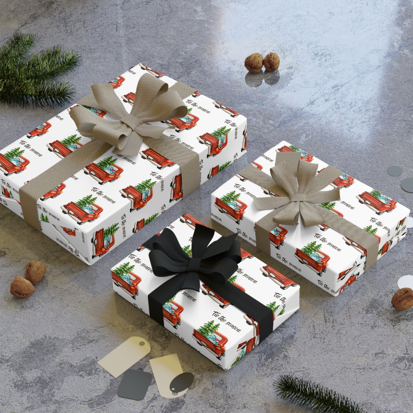 Wrapping Paper Rolls, Vintage Christmas, Old Red Truck Design, Tis the Season, Holiday Gift Wrap, Festive Packaging