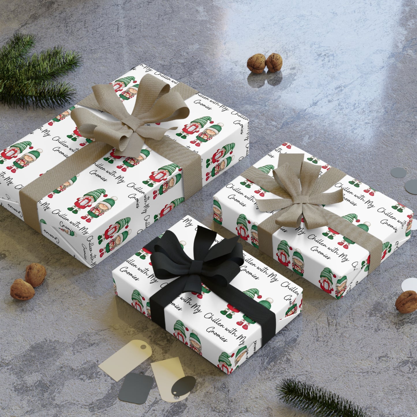 Christmas Gnomes Gift Wrapping Paper Roll | Holiday Wrapping Paper