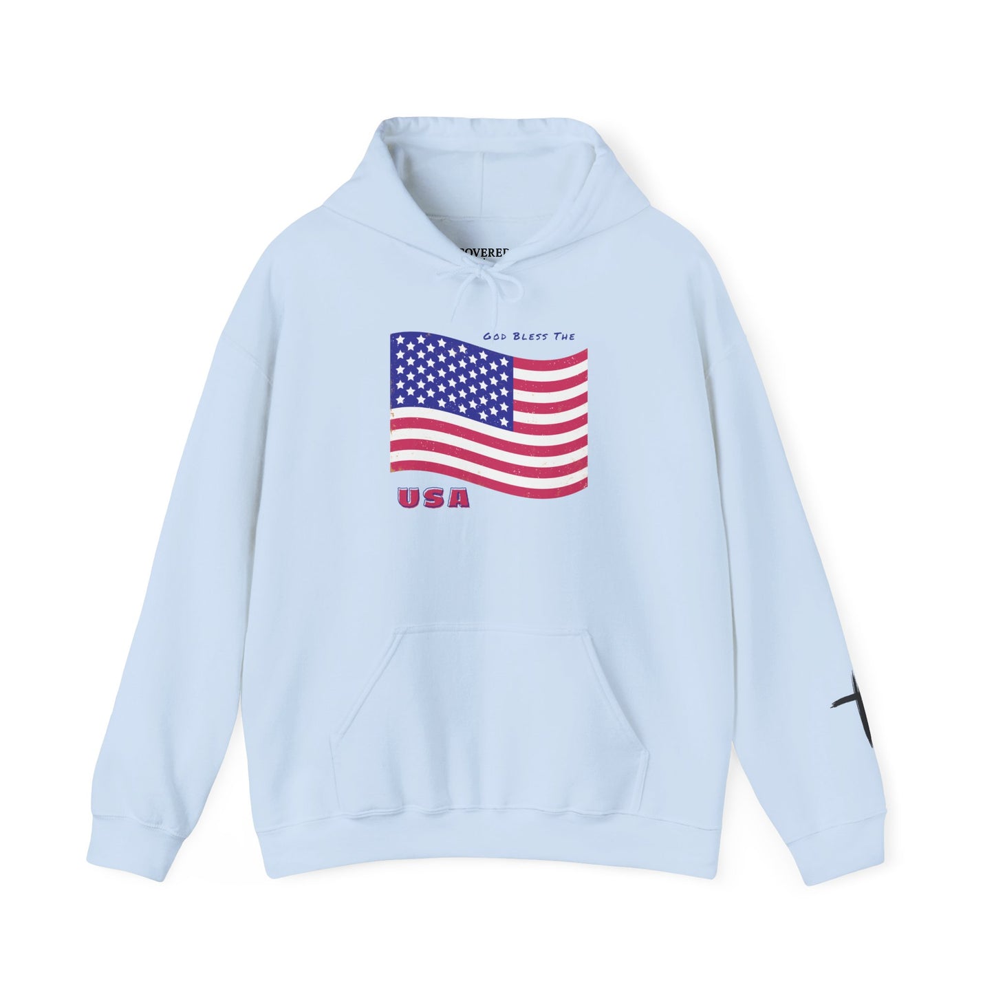 Adult Unisex Patriotic USA Flag Hoodie, God Bless the USA, Faith-Inspired Apparel