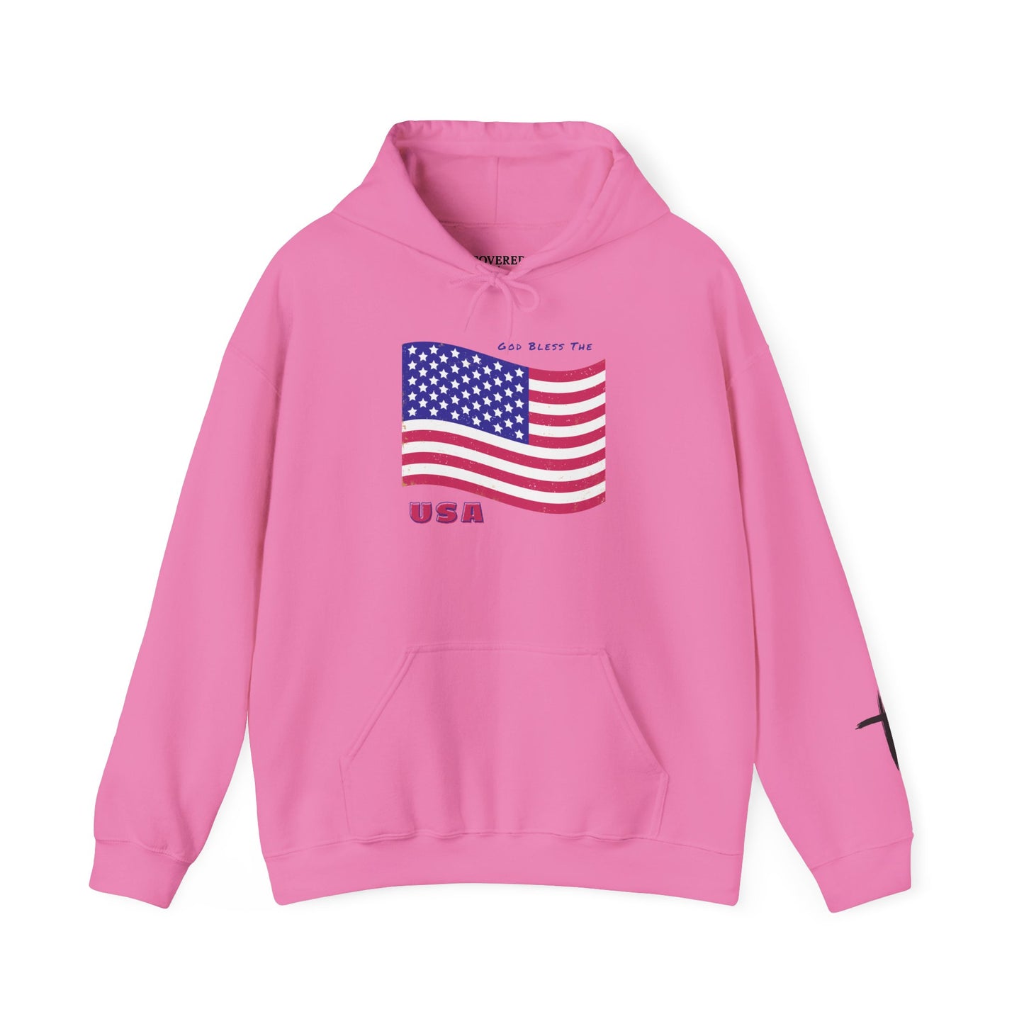 Adult Unisex Patriotic USA Flag Hoodie, God Bless the USA, Faith-Inspired Apparel