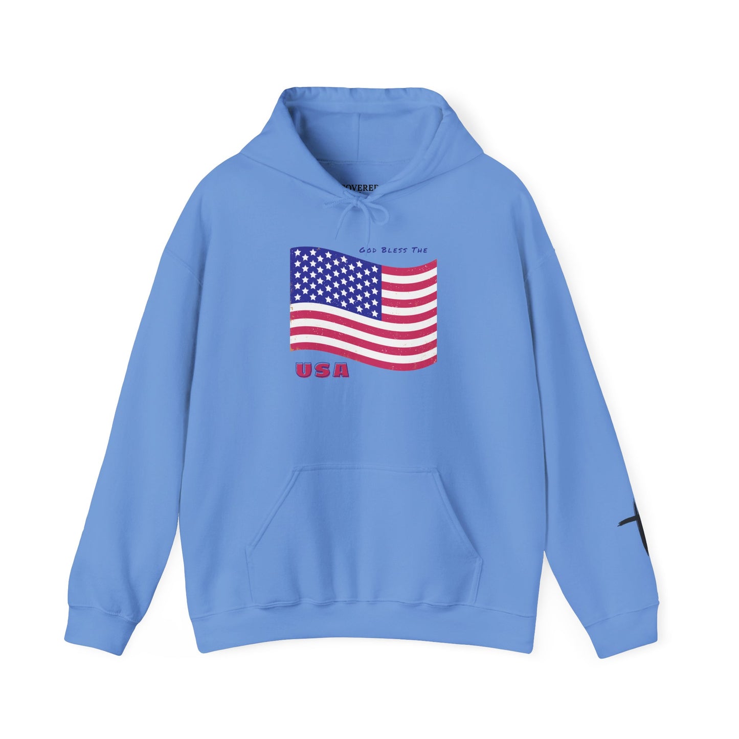 Adult Unisex Patriotic USA Flag Hoodie, God Bless the USA, Faith-Inspired Apparel