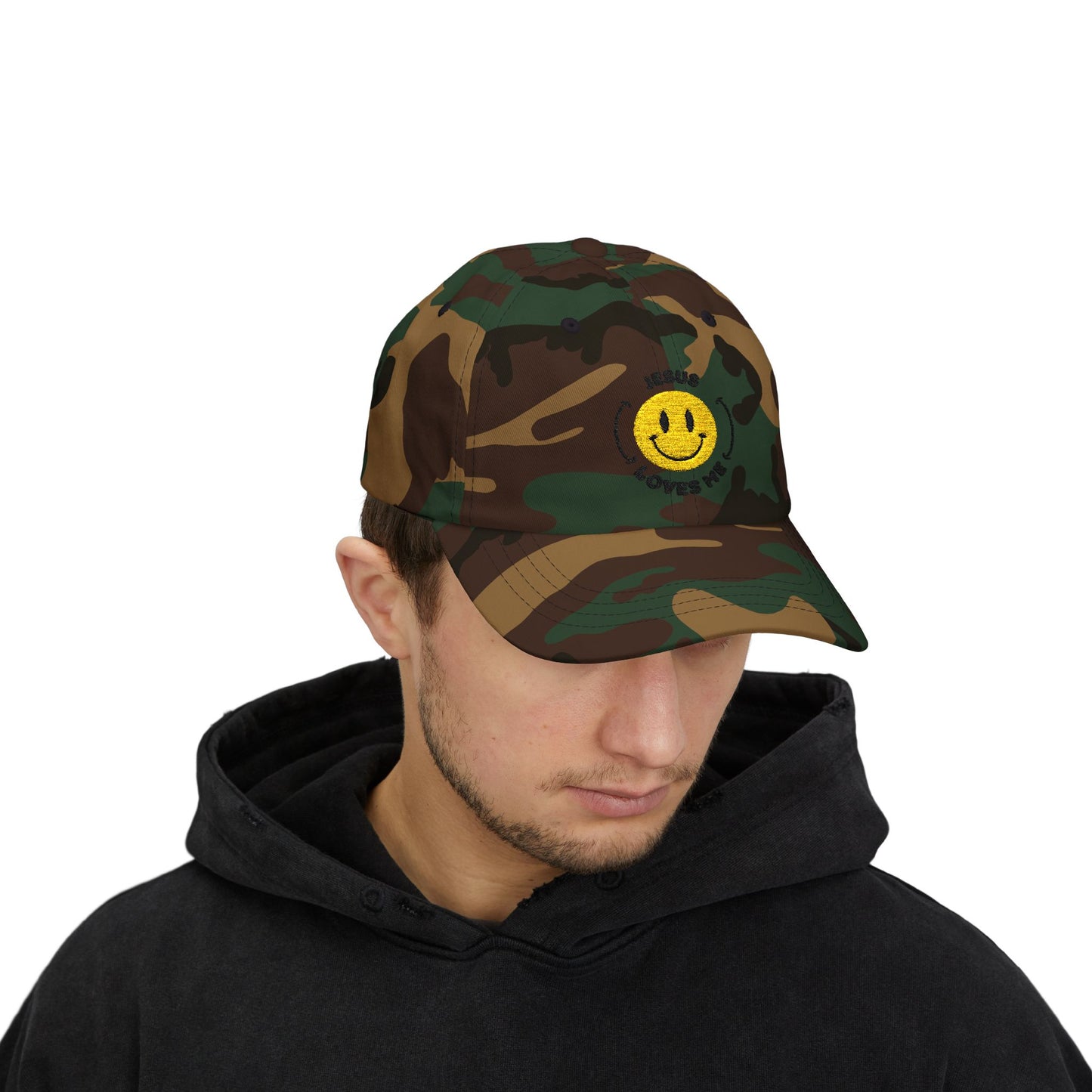 Adult - Embroidered Happy Face Jesus Loves Me Classic Cap