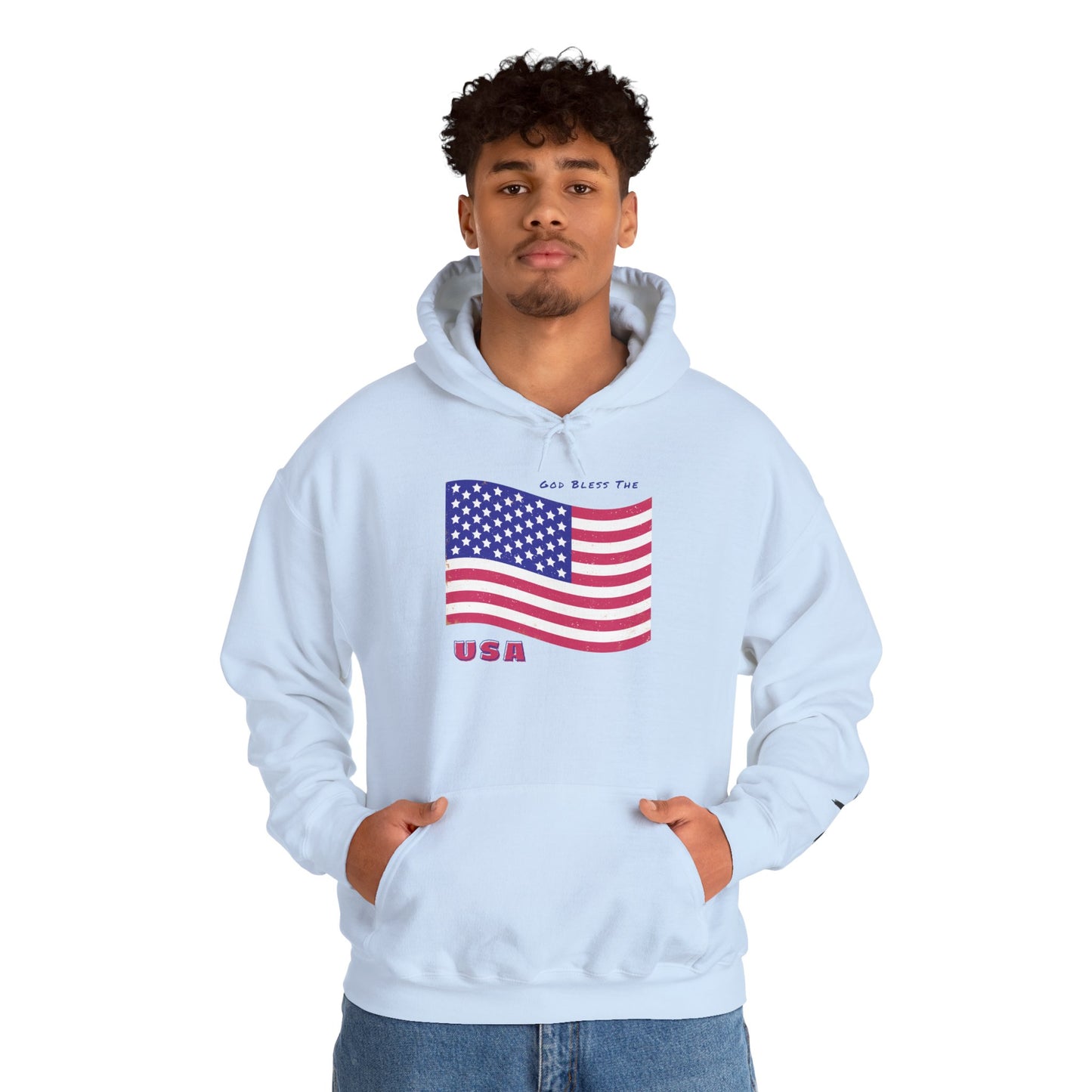 Adult Unisex Patriotic USA Flag Hoodie, God Bless the USA, Faith-Inspired Apparel