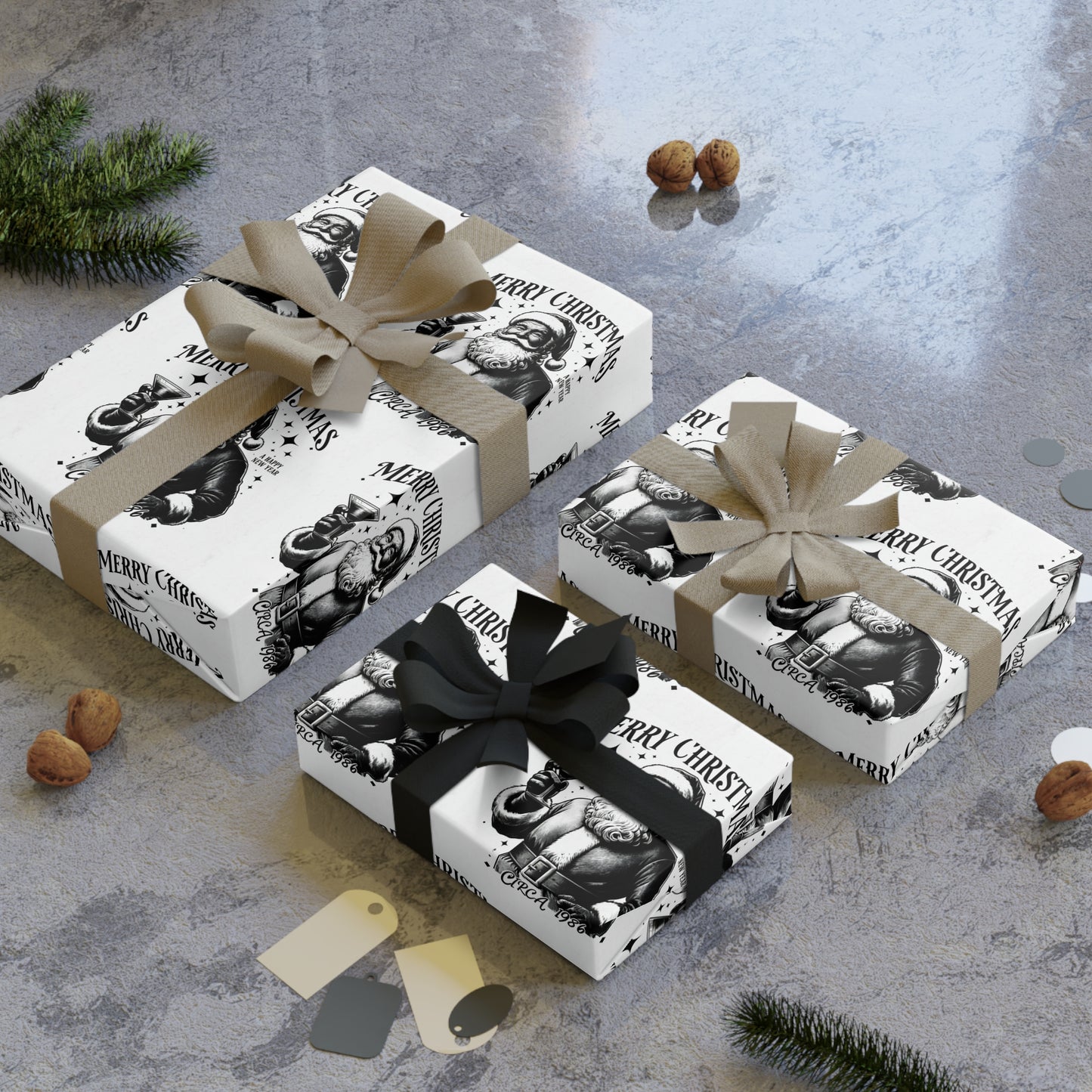 Vintage Santa Martini Christmas Wrapping Paper Roll | Holiday Gift Wrap