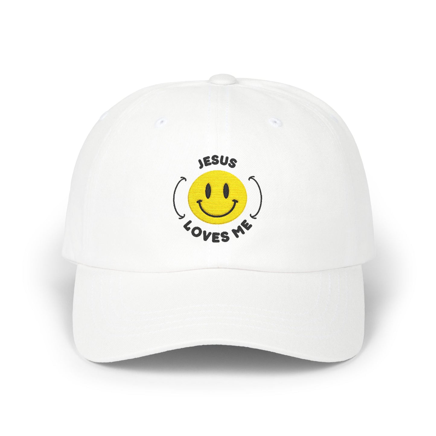 Adult - Embroidered Happy Face Jesus Loves Me Classic Cap