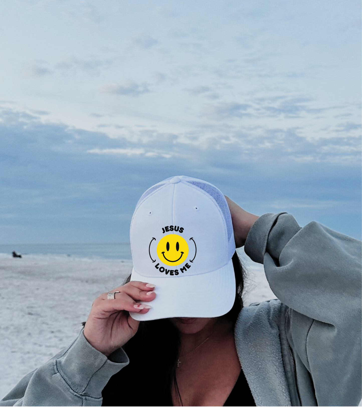 Adult - Embroidered Happy Face Jesus Loves Me Classic Cap
