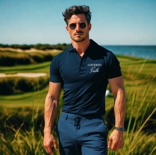 Unisex Embroidered Covered by Faith Short Sleeved Polo Shirt