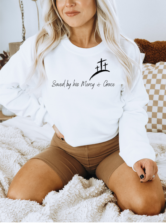 Adult Unisex - Saved by His Mercy & Grace Crewneck Sweatshirt