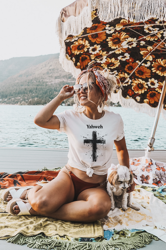 Adult Unisex Short Sleeve Tee - Yahweh Cross Graphic Shirt