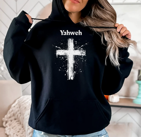 Adult Unisex Faith-Inspired Hoodie with Yahweh Cross Design