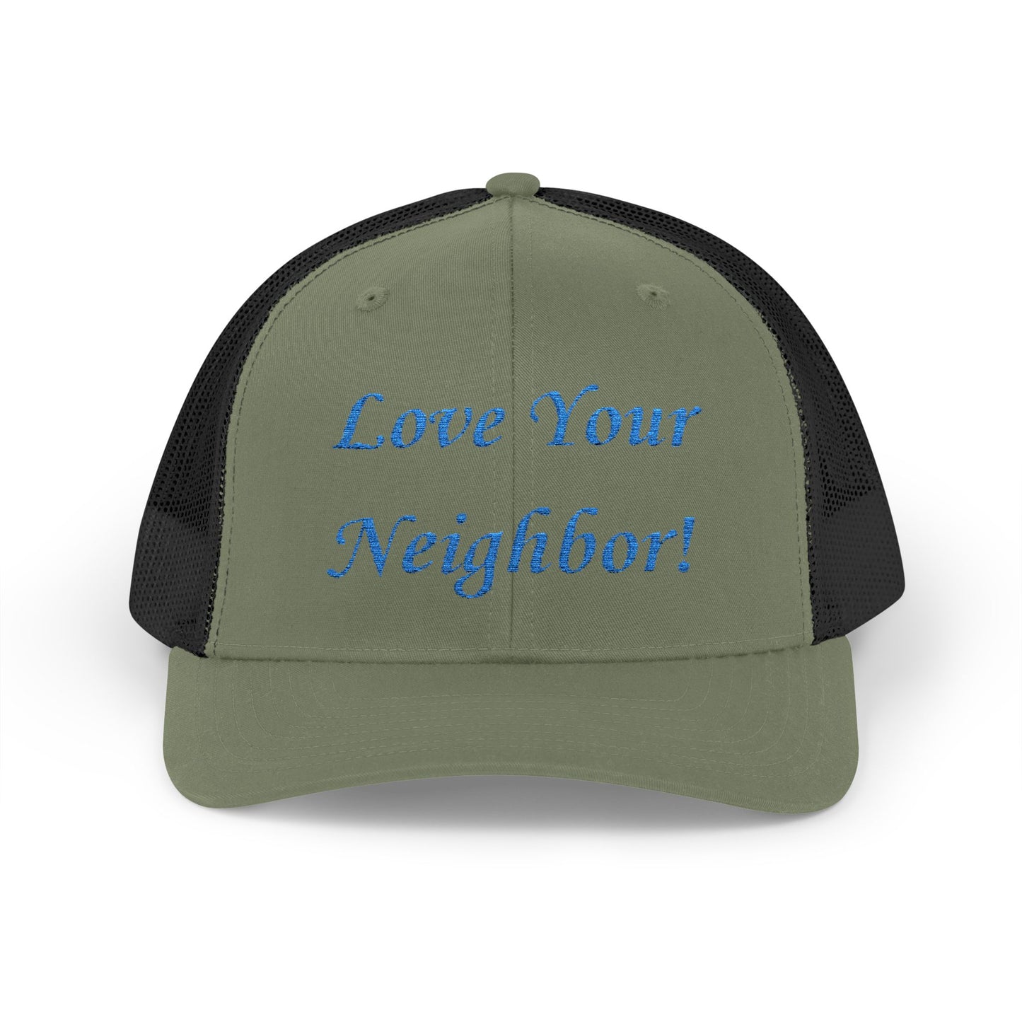 Adult Embroidered Love Your Neighbor Snapback Trucker Cap