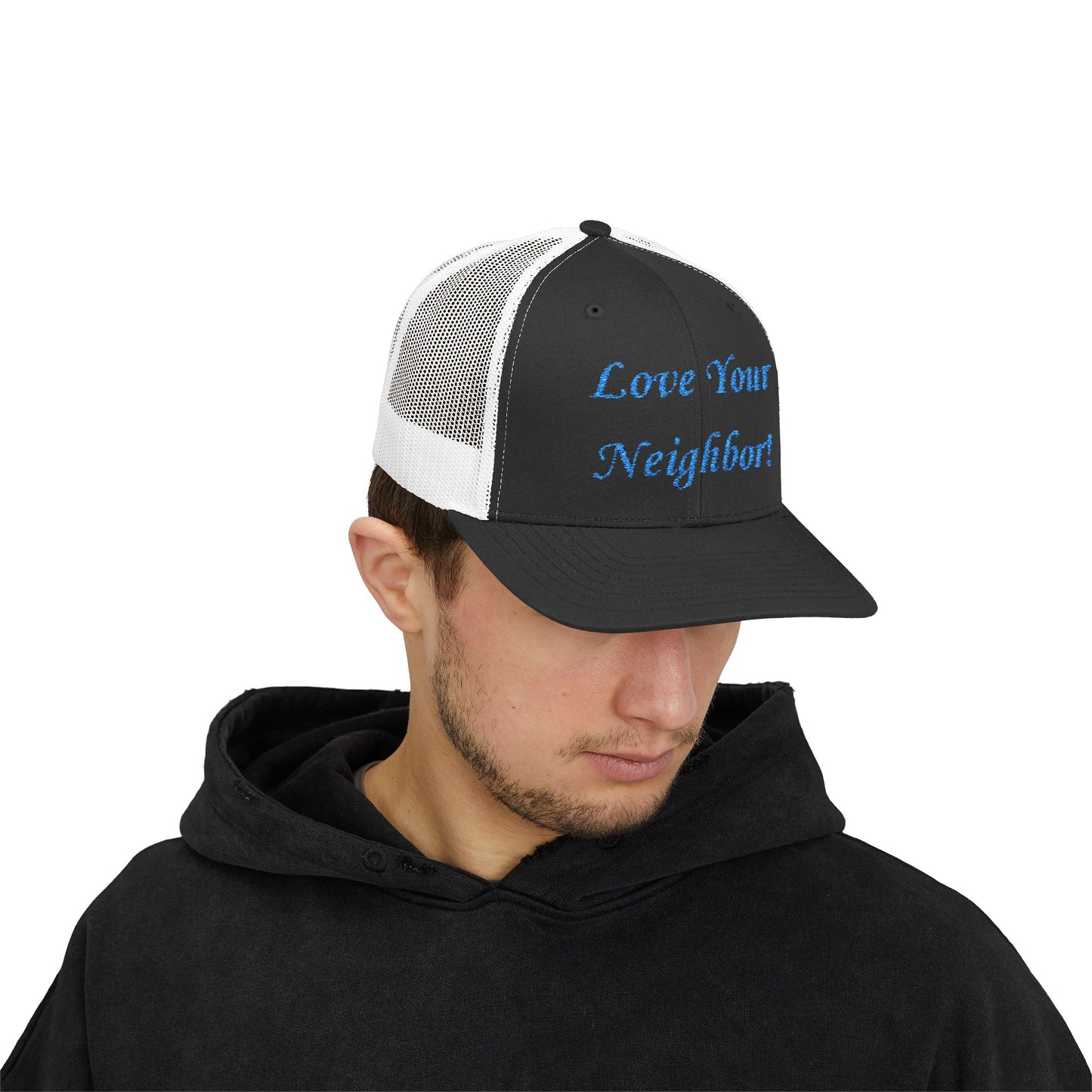 Adult Embroidered Love Your Neighbor Snapback Trucker Cap