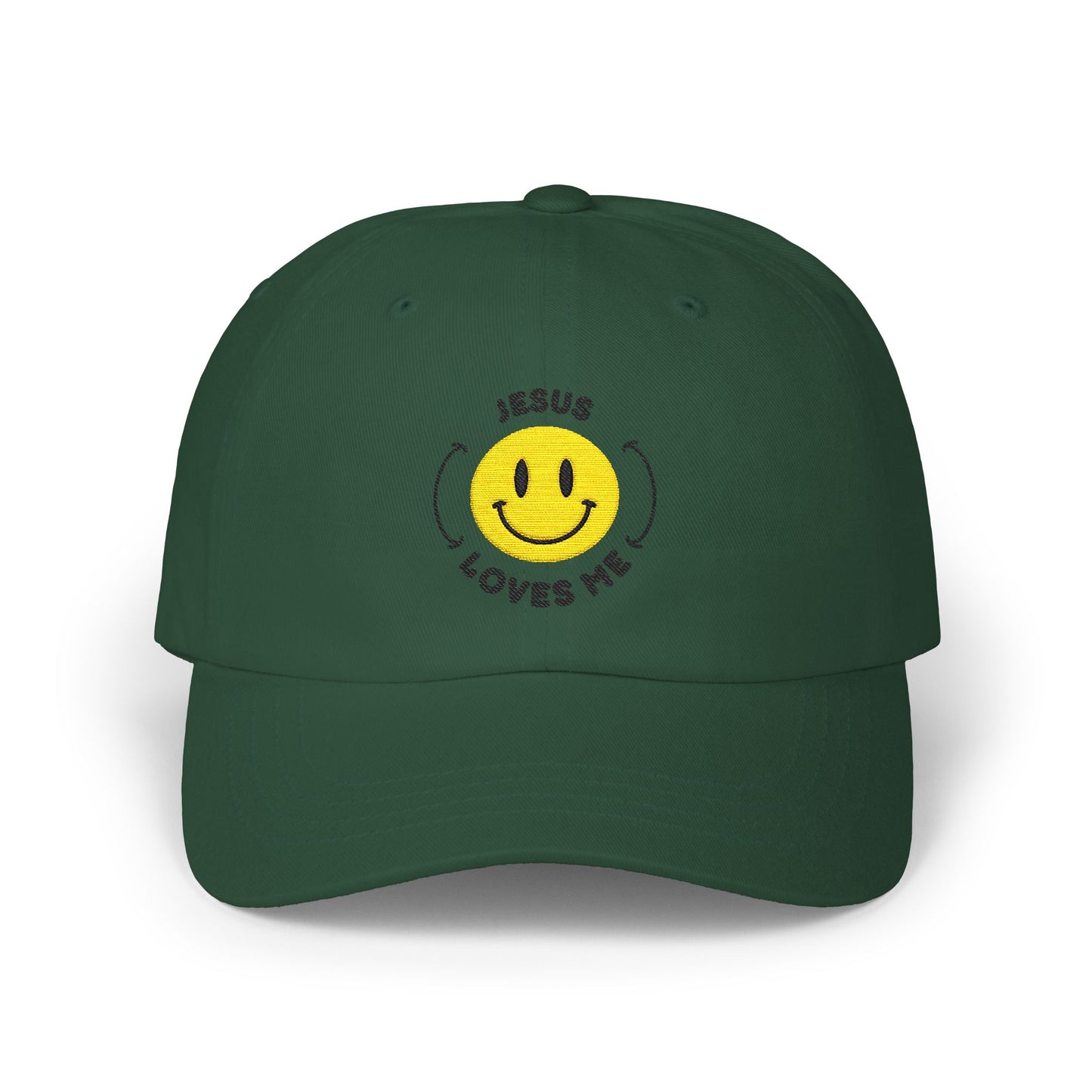 Adult - Embroidered Happy Face Jesus Loves Me Classic Cap