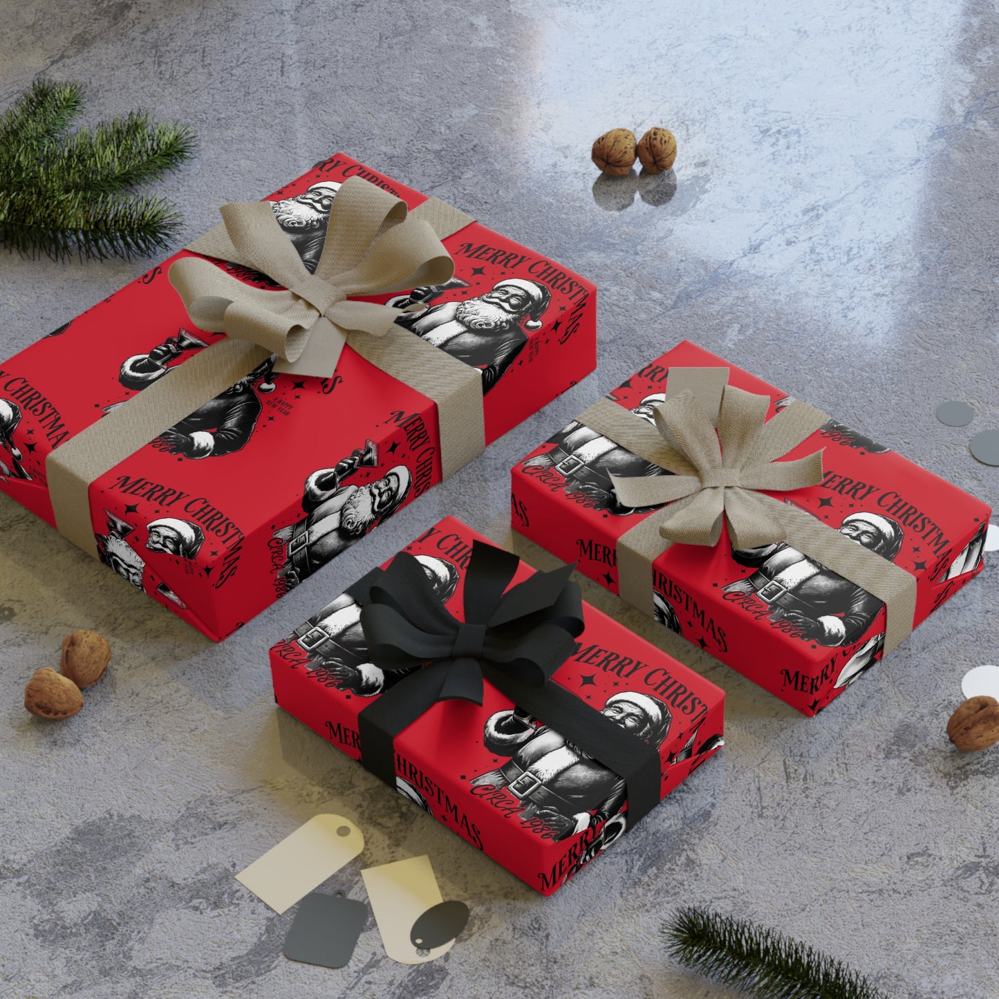 Santa Claus Martini Vintage Wrapping Paper Roll, Gift Wrapping Paper Roll