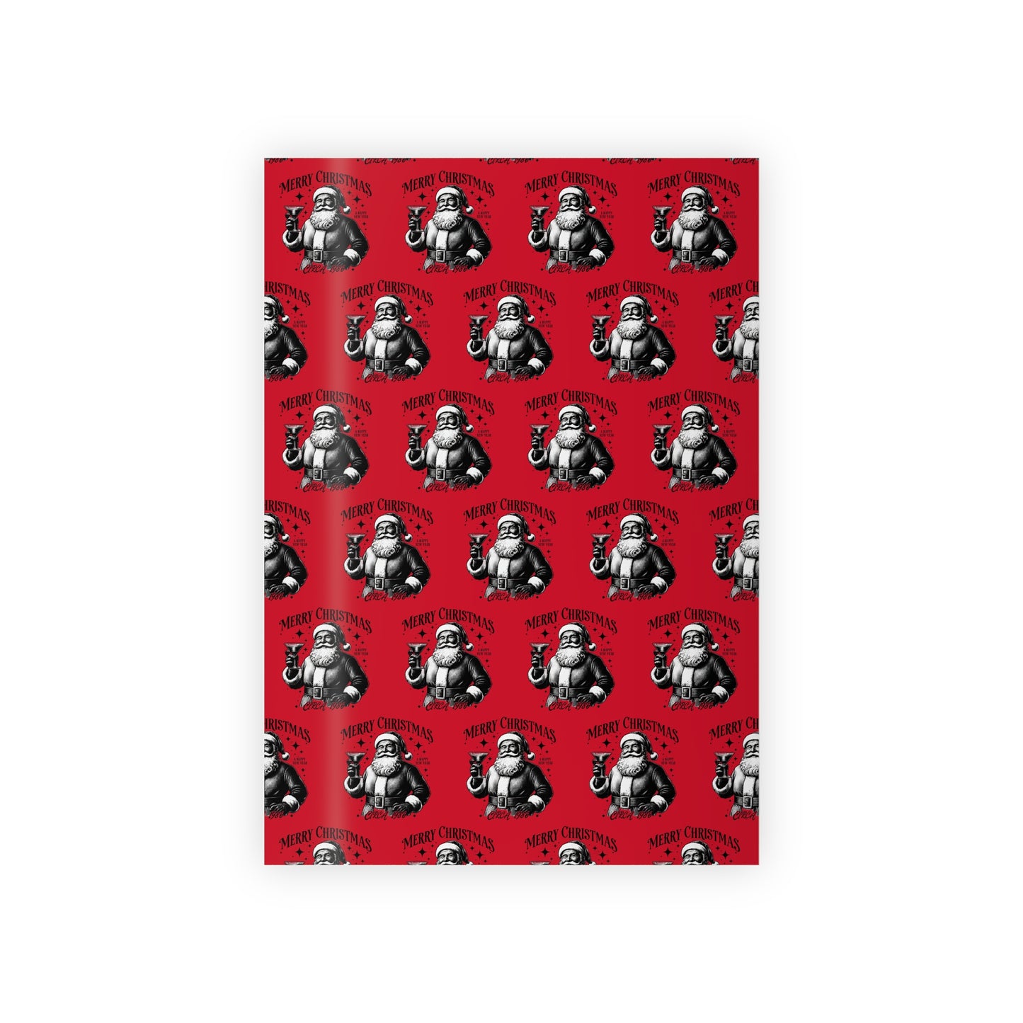 Santa Claus Martini Vintage Wrapping Paper Roll, Gift Wrapping Paper Roll