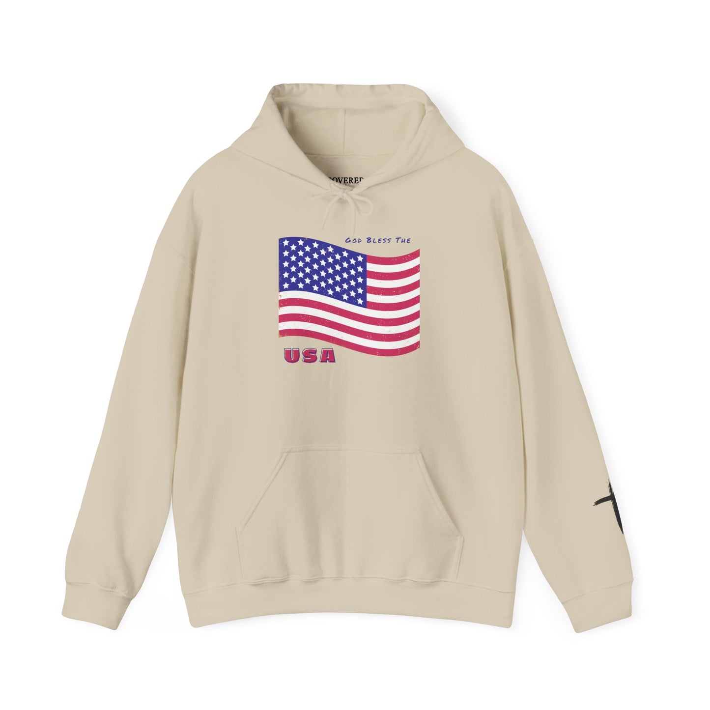 Adult Unisex Patriotic USA Flag Hoodie, God Bless the USA, Faith-Inspired Apparel