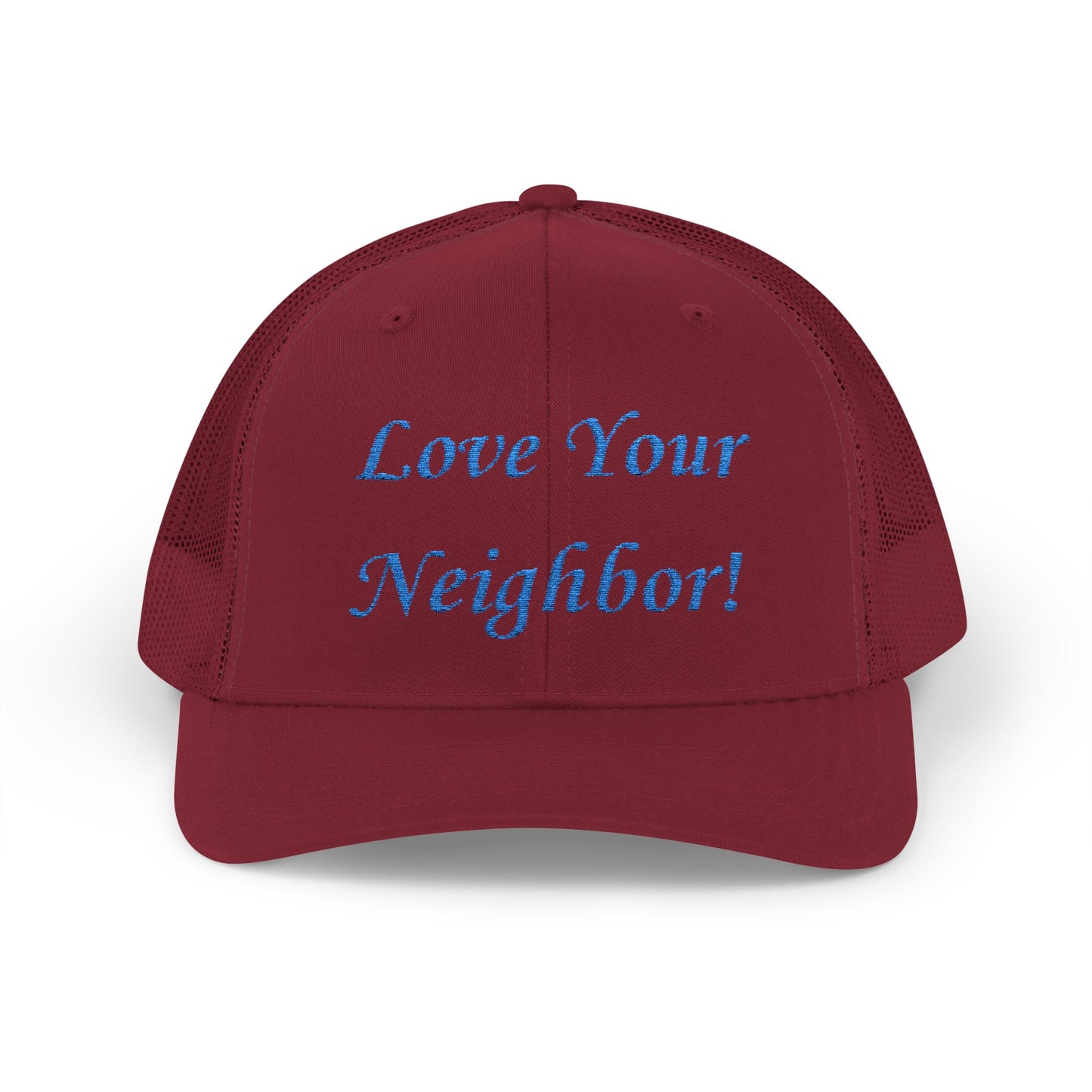 Adult Embroidered Love Your Neighbor Snapback Trucker Cap