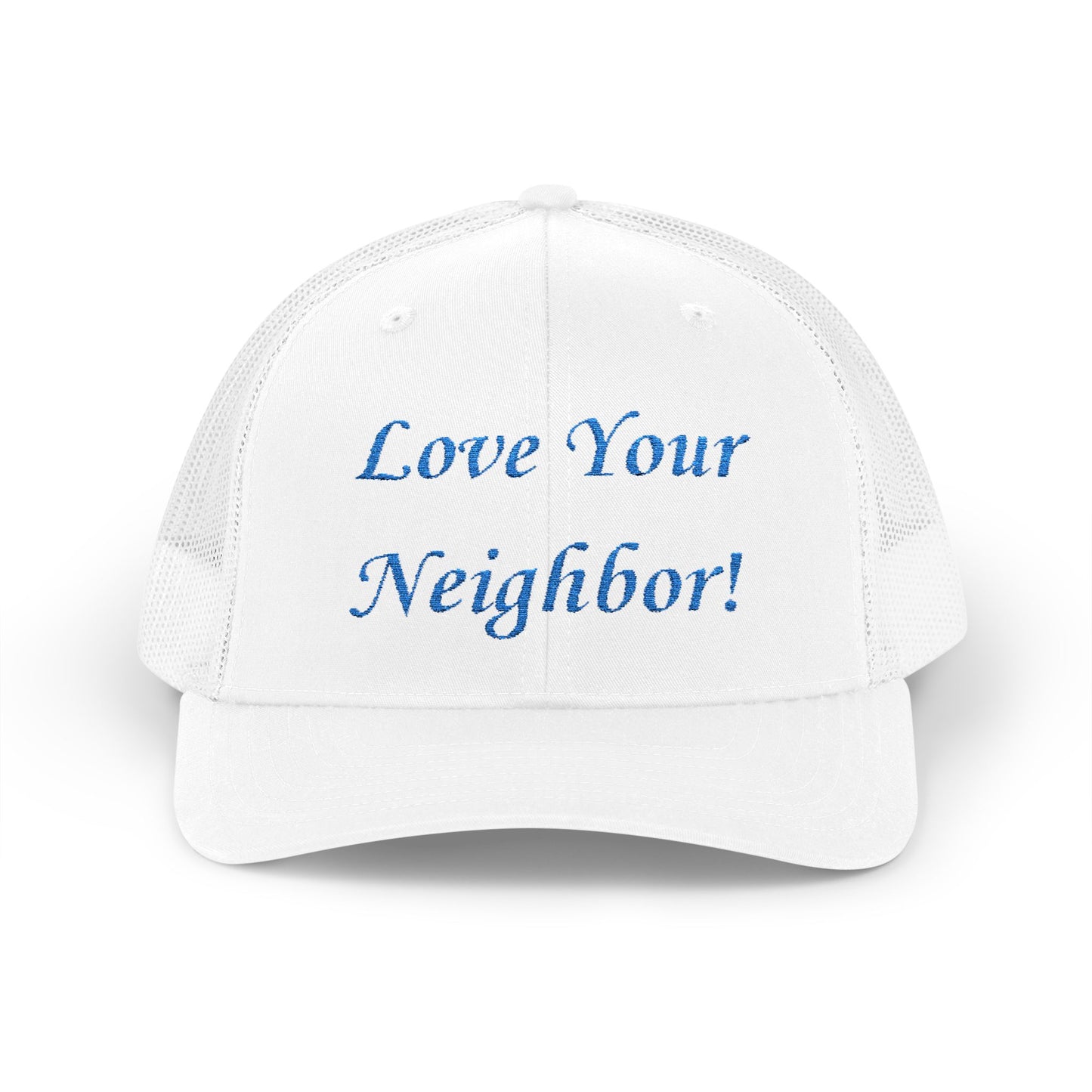 Adult Embroidered Love Your Neighbor Snapback Trucker Cap