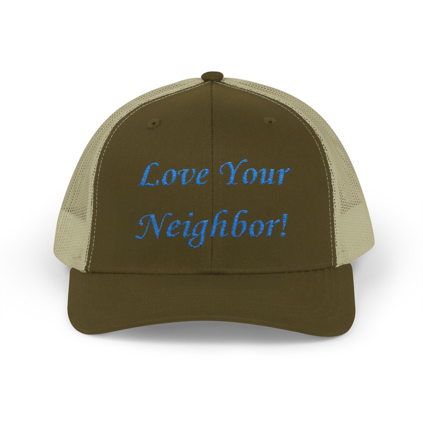 Adult Embroidered Love Your Neighbor Snapback Trucker Cap