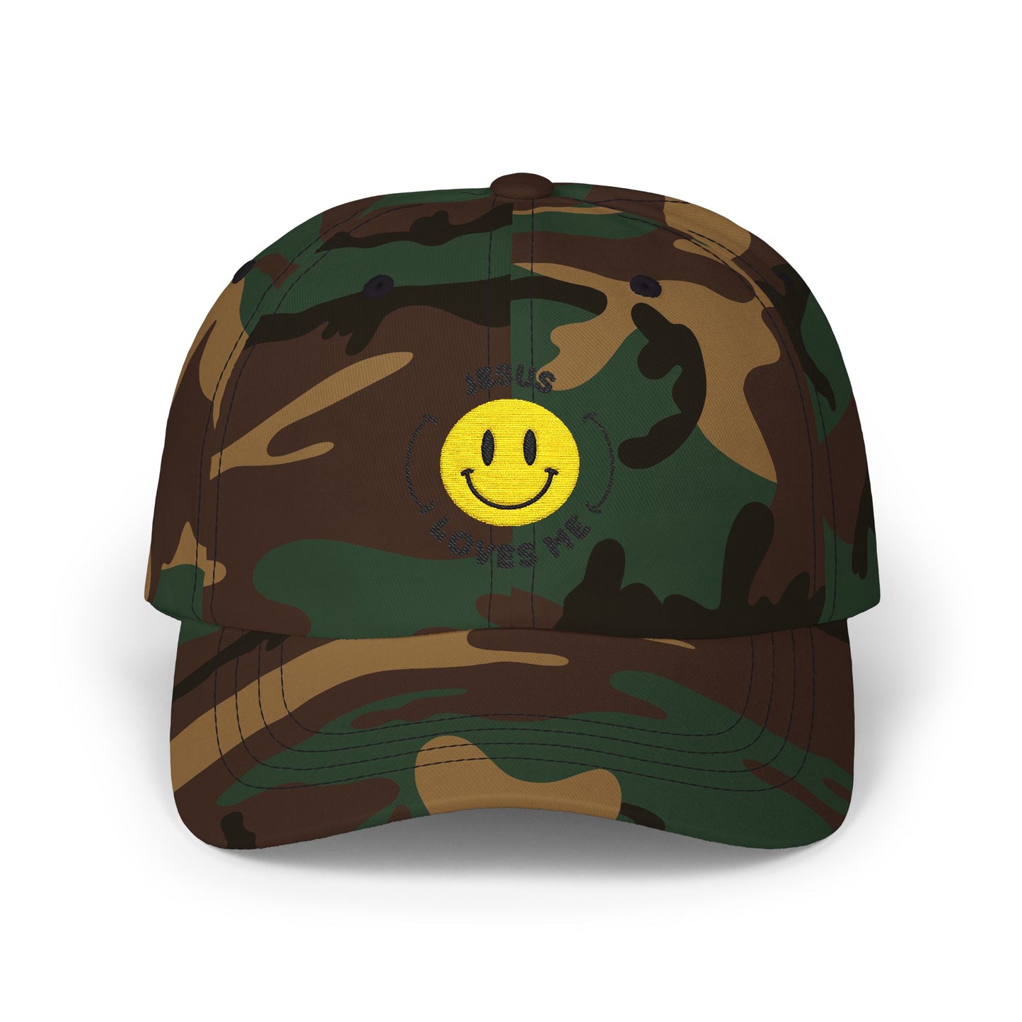Adult - Embroidered Happy Face Jesus Loves Me Classic Cap
