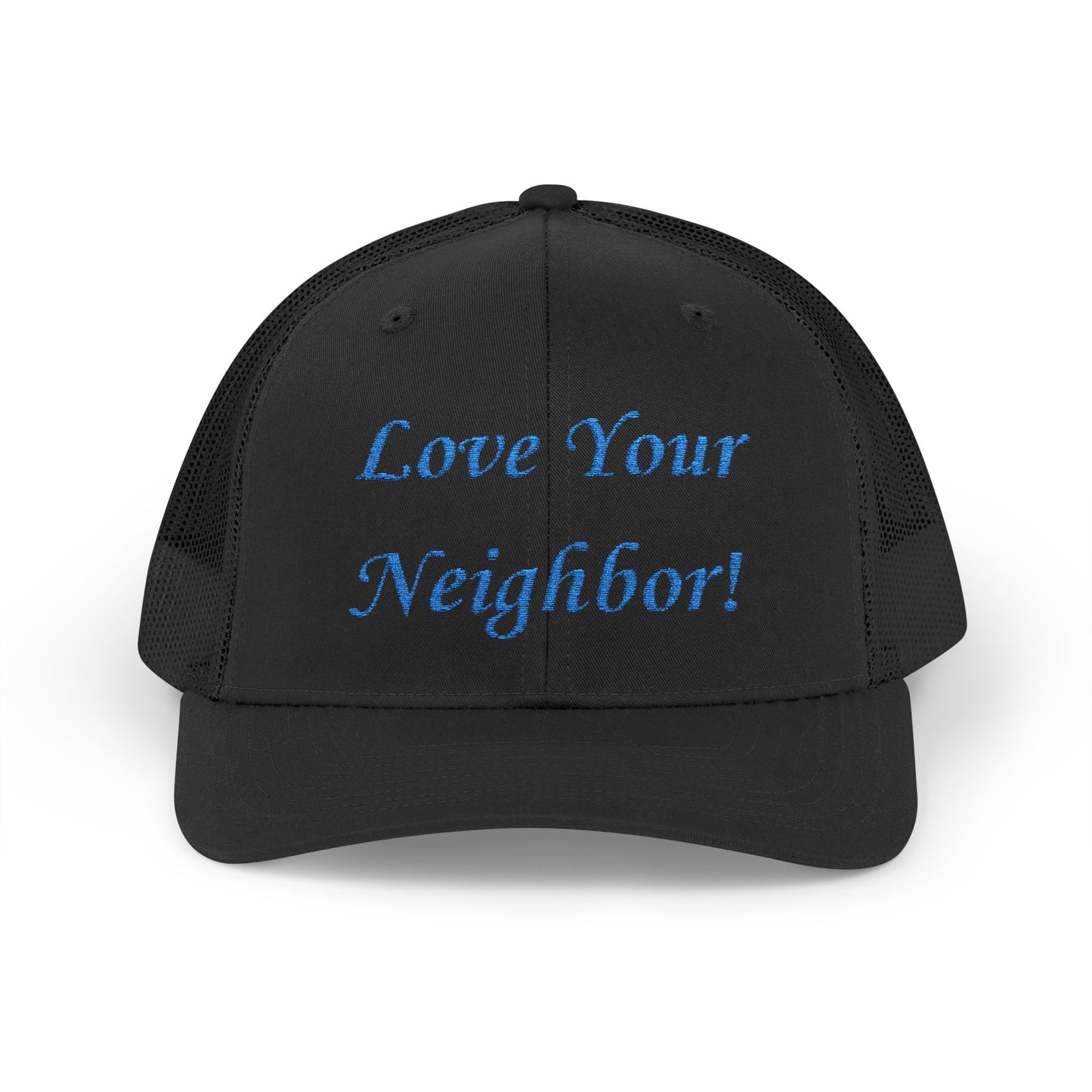 Adult Embroidered Love Your Neighbor Snapback Trucker Cap