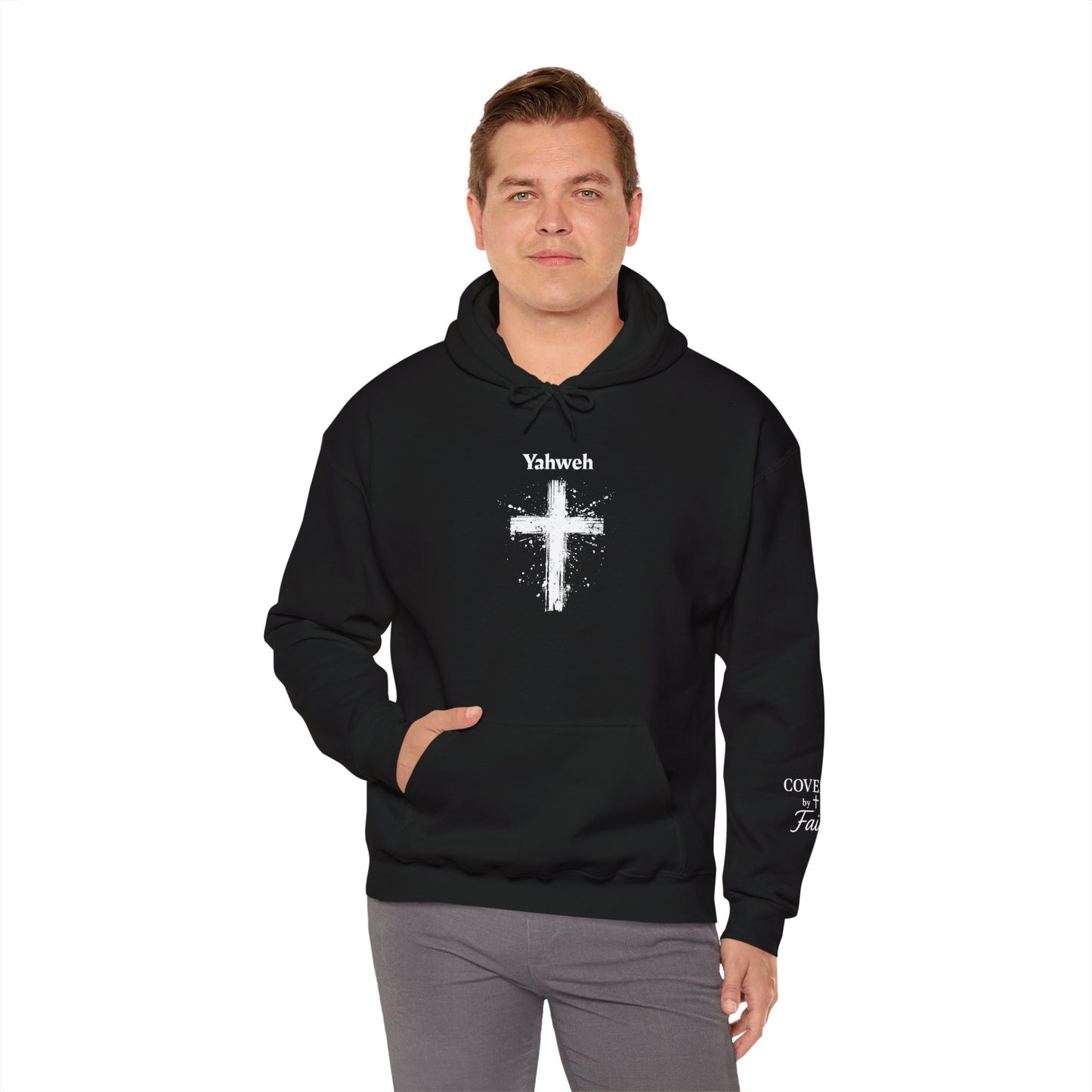 Adult Unisex Faith-Inspired Hoodie with Yahweh Cross Design