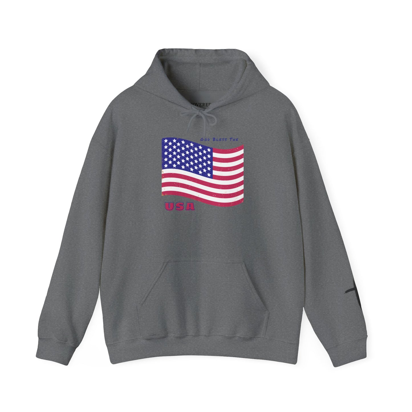 Adult Unisex Patriotic USA Flag Hoodie, God Bless the USA, Faith-Inspired Apparel