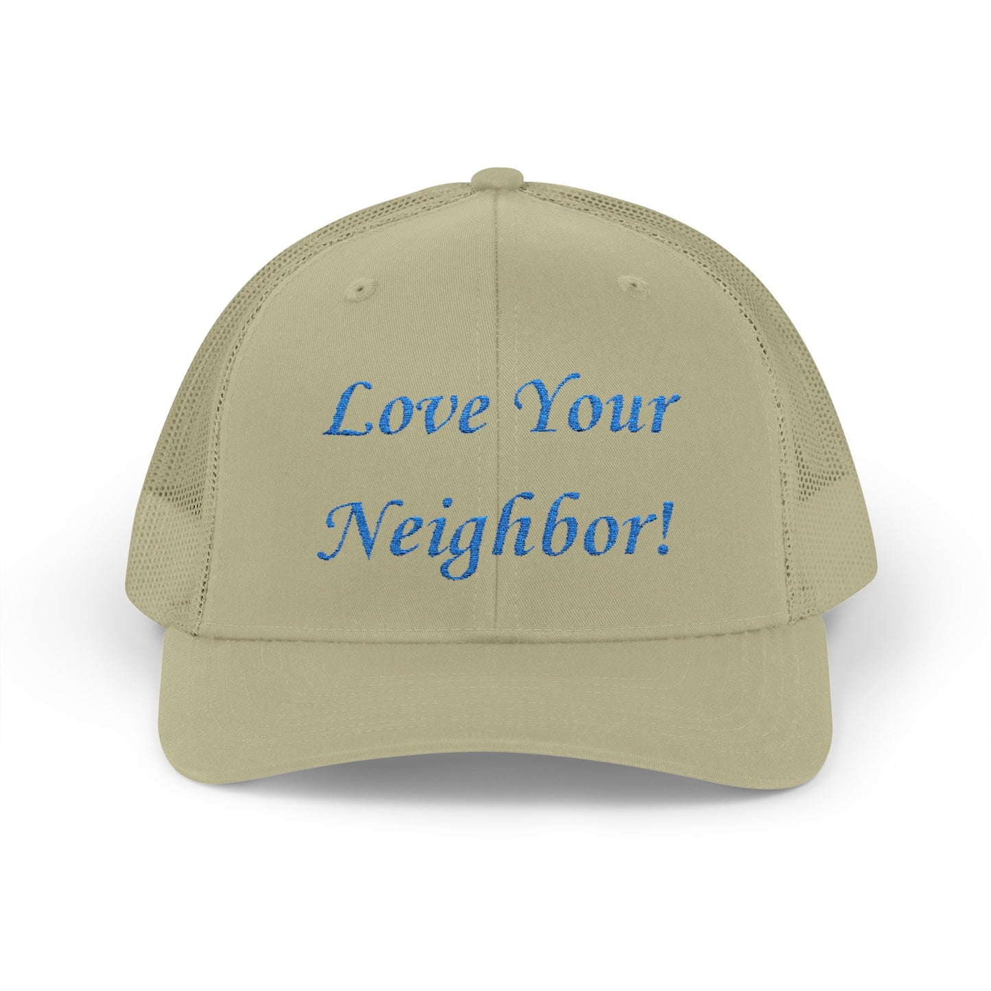 Adult Embroidered Love Your Neighbor Snapback Trucker Cap