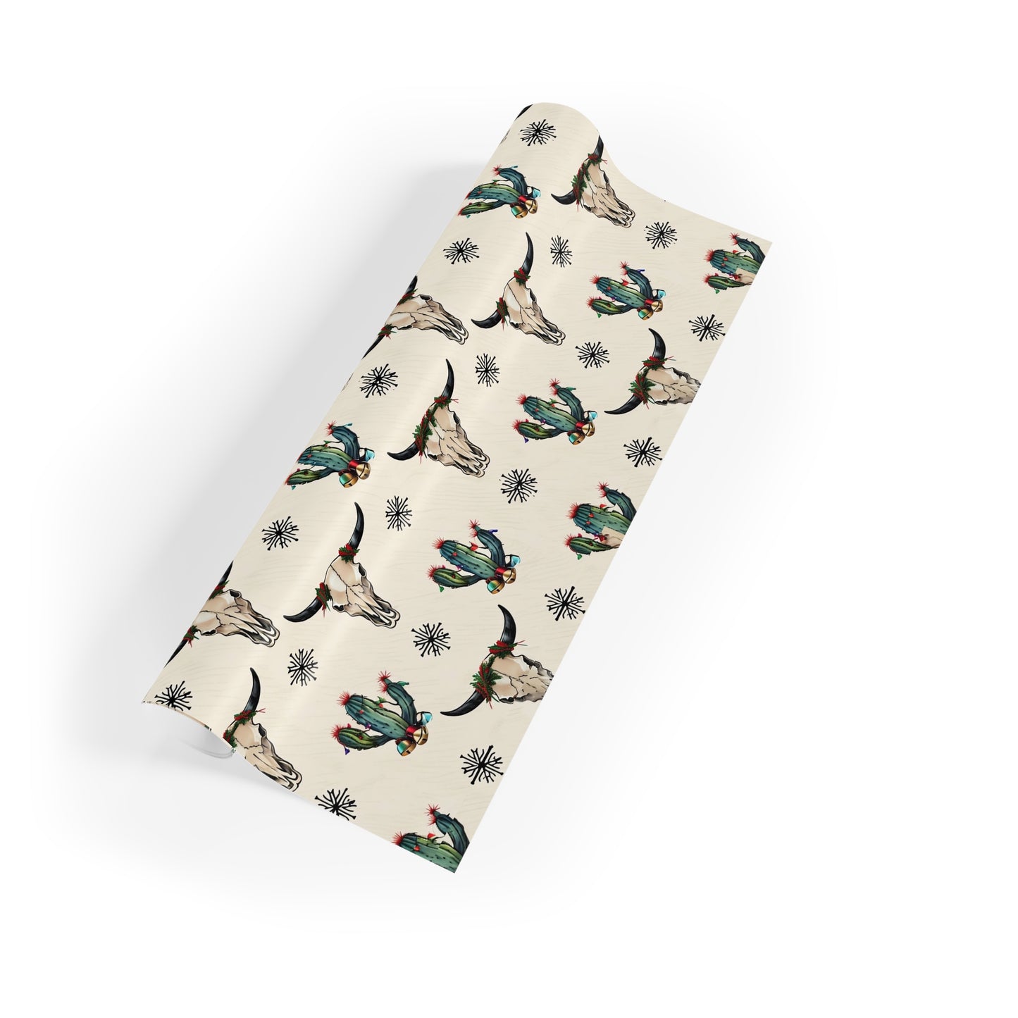 Gift Wrapping Paper Rolls, Cow Skull Country Christmas Design, Jingle Bell Cactus, Holiday Wrapping, Christmas Gift Wrap, Western Christmas