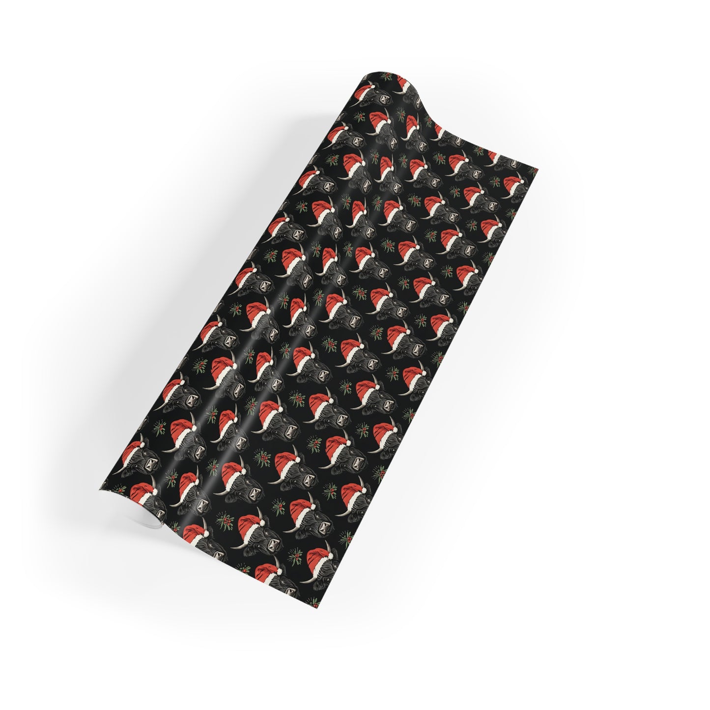 Santa Hats and Bulls Christmas Wrapping Paper Roll | Gift Wrap