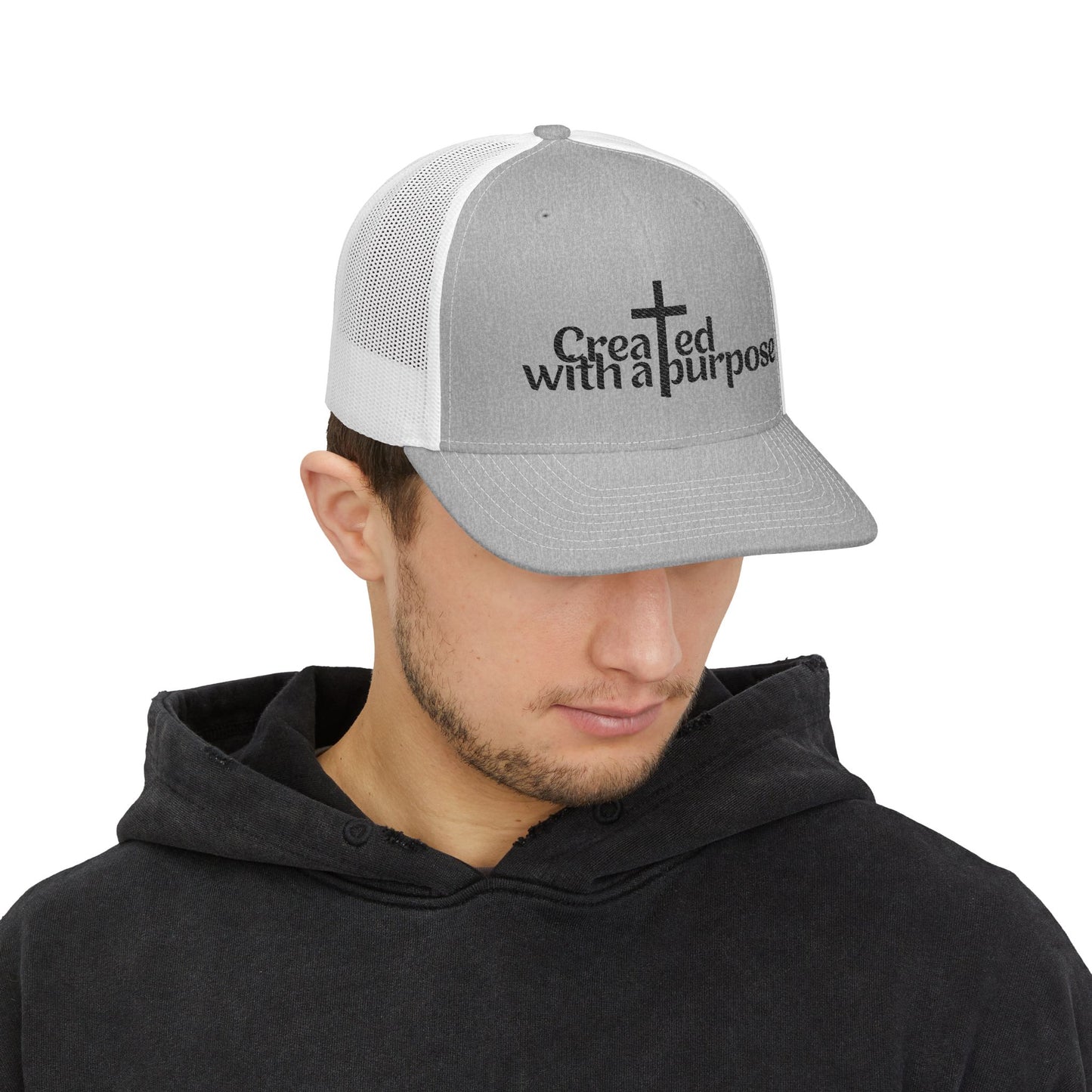 Adult Embroidered Snapback Trucker Cap - "Created with a Purpose"