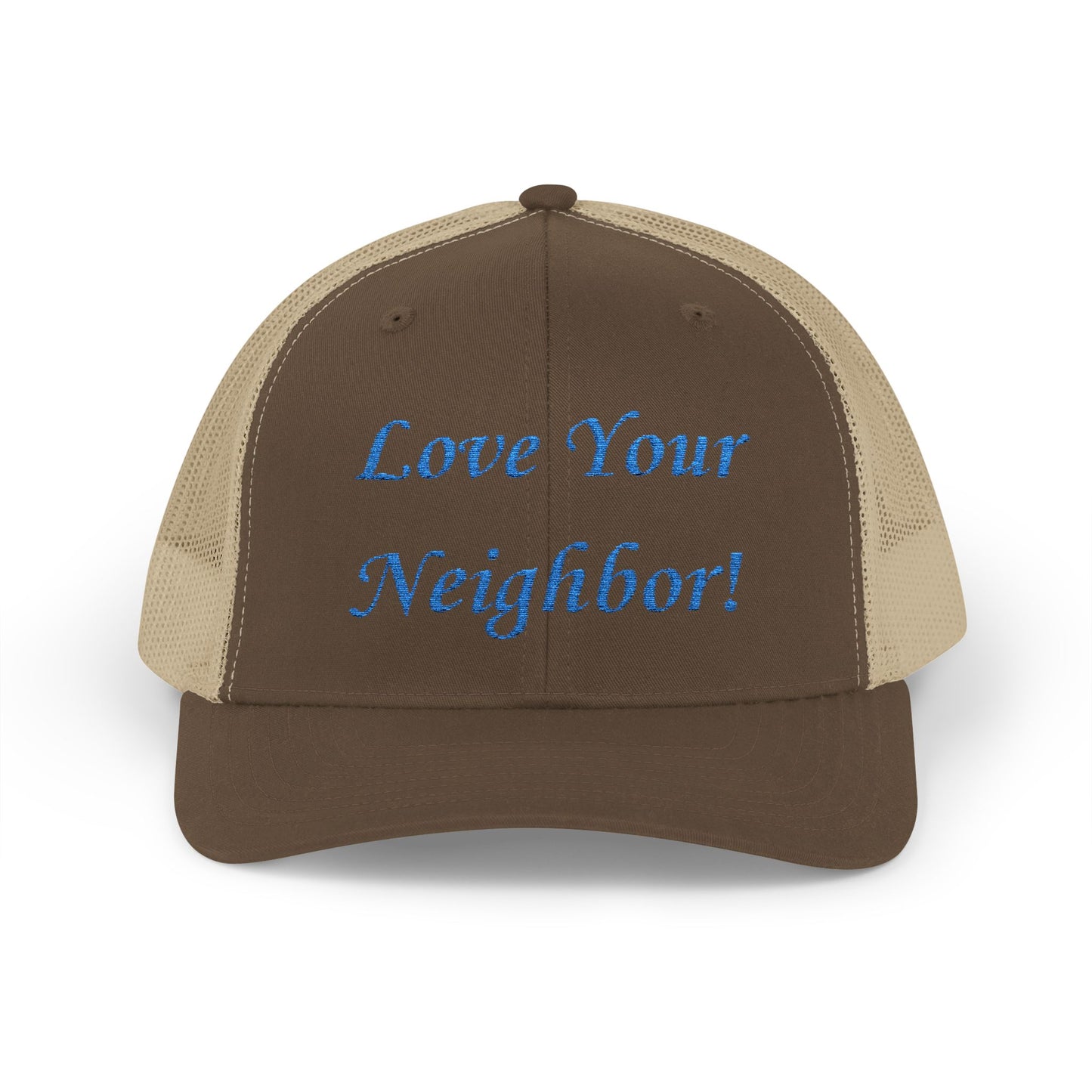 Adult Embroidered Love Your Neighbor Snapback Trucker Cap