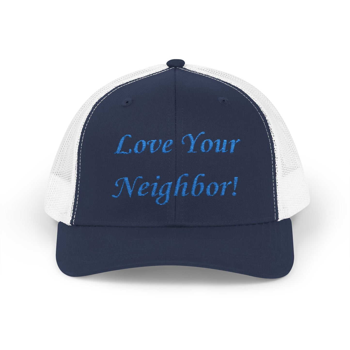 Adult Embroidered Love Your Neighbor Snapback Trucker Cap