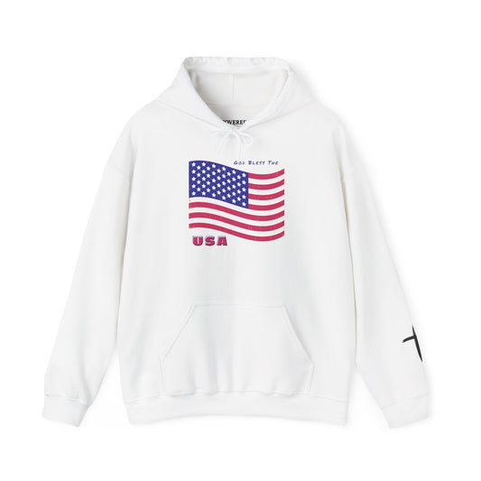 Adult Unisex Patriotic USA Flag Hoodie, God Bless the USA, Faith-Inspired Apparel