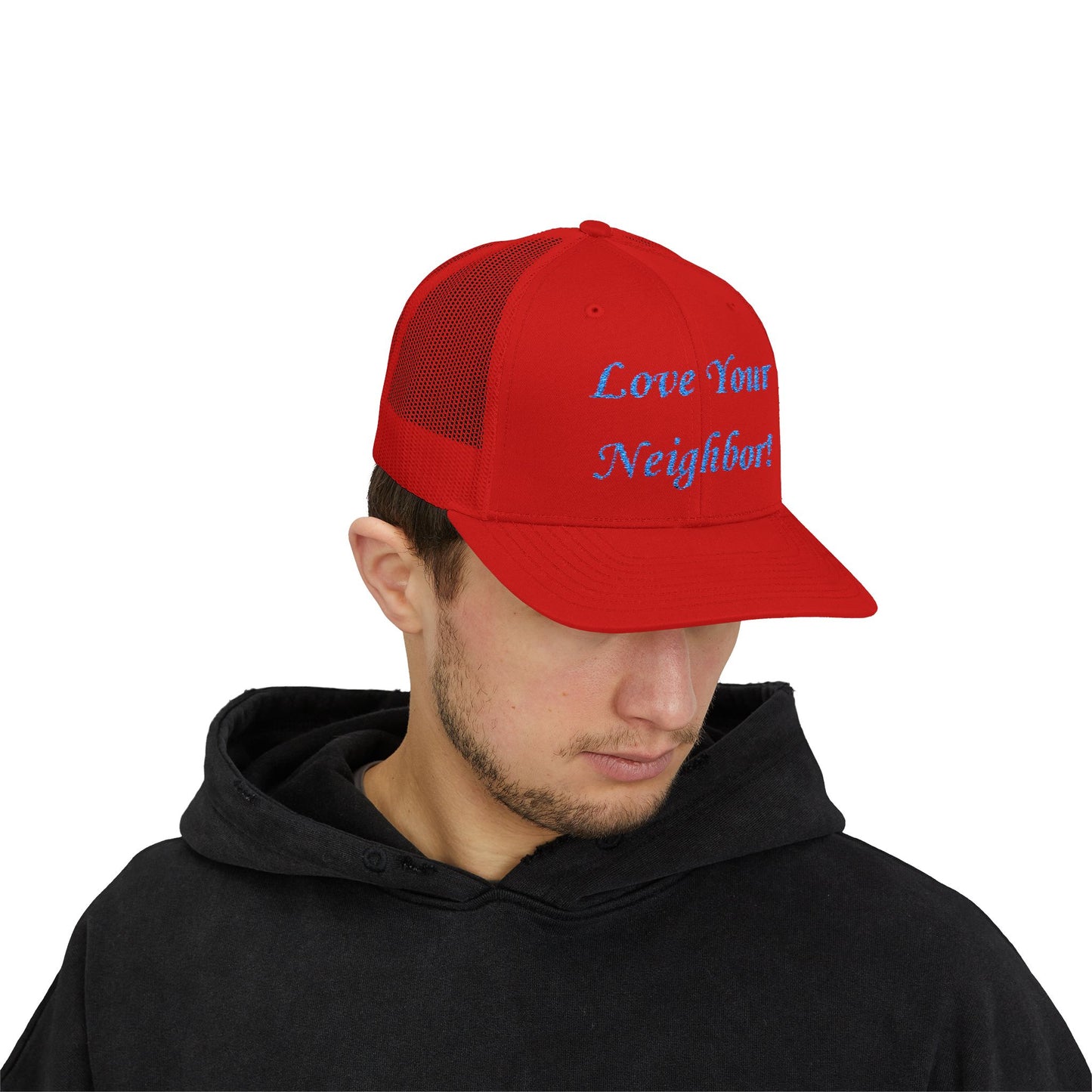 Adult Embroidered Love Your Neighbor Snapback Trucker Cap