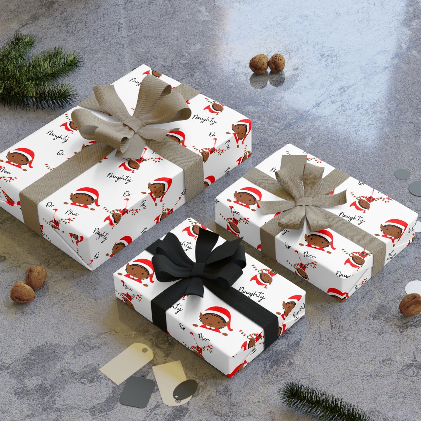 Funny Naughty Nice Elf Christmas Wrapping Paper Roll | Holiday Gift Wrap