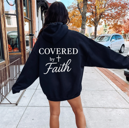 Adult Unisex Faith-Inspired Lightweight Hooded Sweatshirt - Covered by Faith
